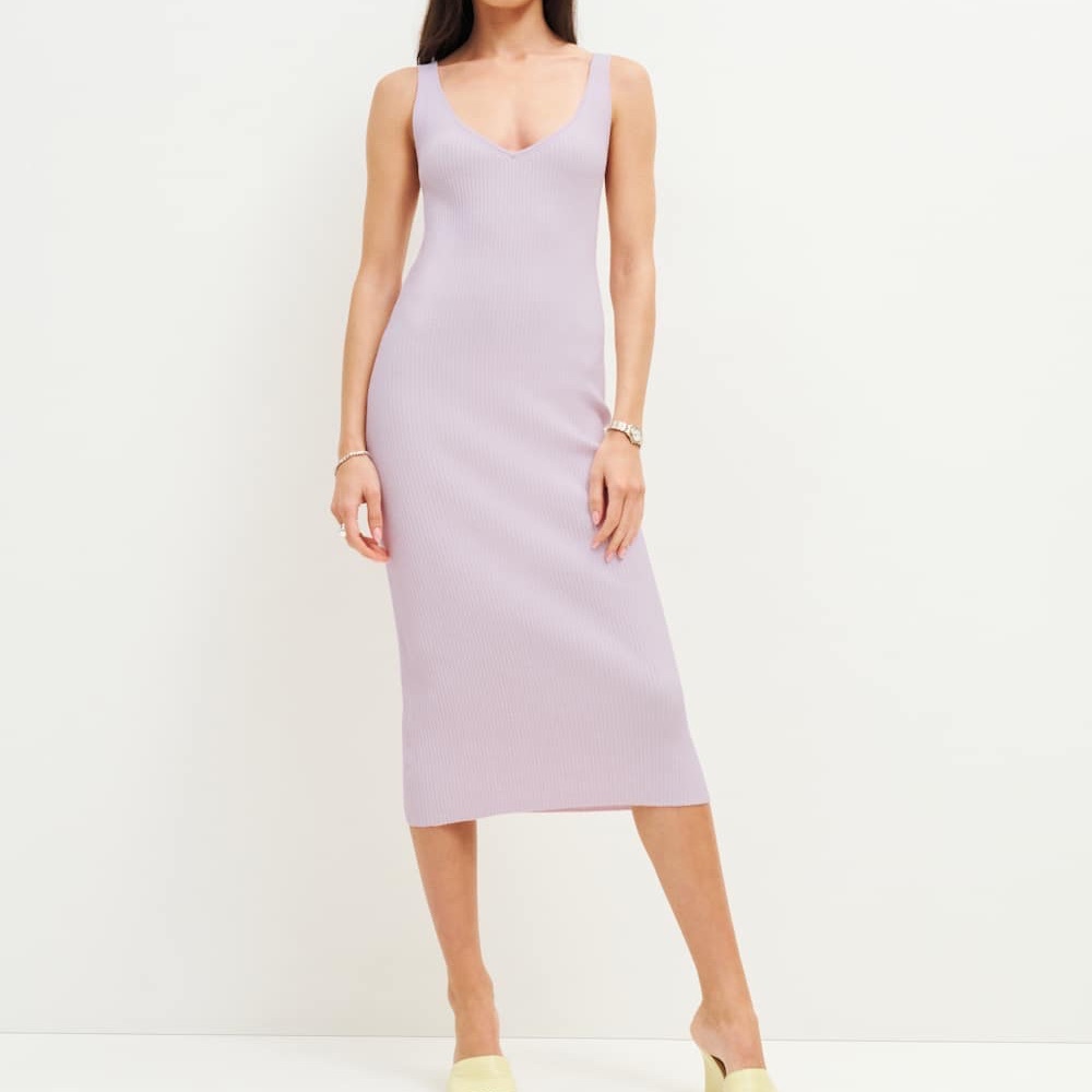 Reformation Heron Cotton Sweater Dress in Foxglove